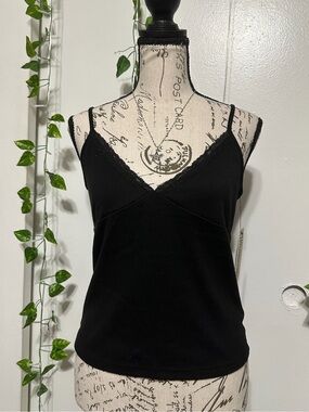 No Boundaries Black Lace-Trim V-Neck Camisole